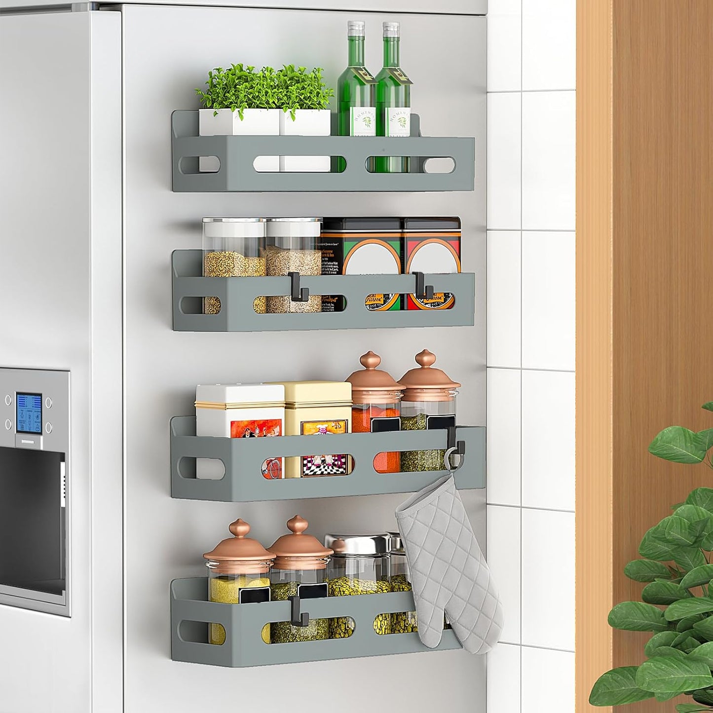4 Pack Magnetic Spice Rack for Refrigerator