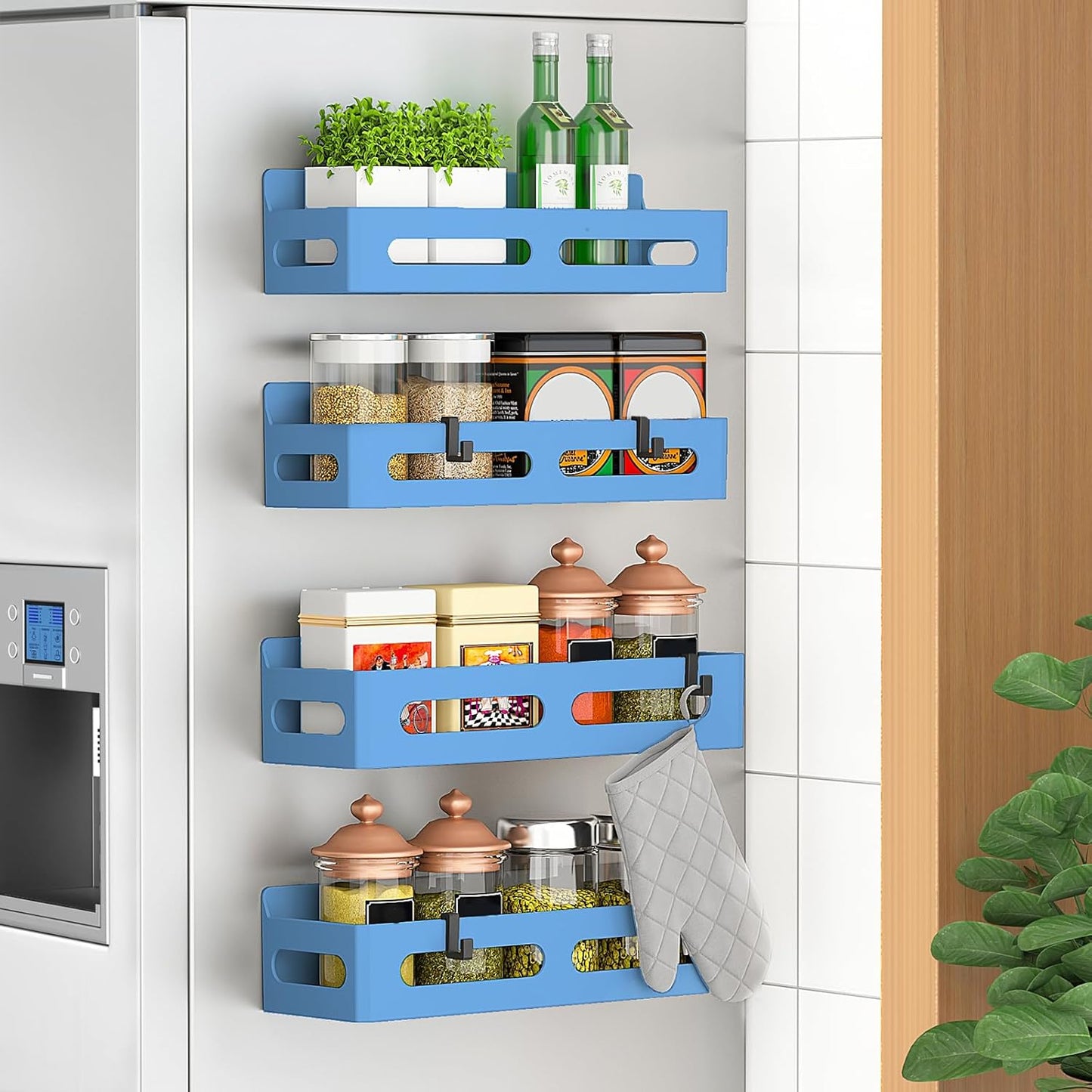 4 Pack Magnetic Spice Rack for Refrigerator