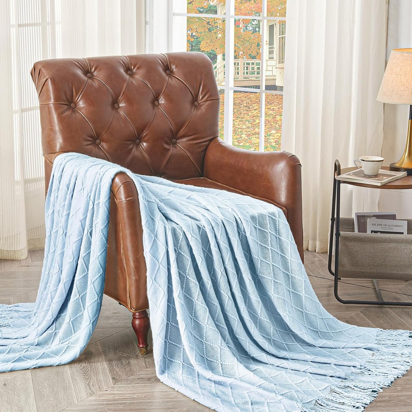 Cable Knit Throw Blanket with Tassel