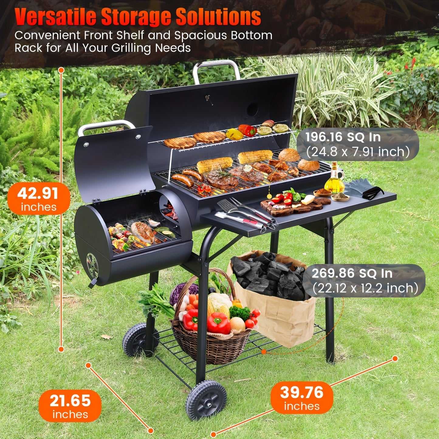 Charcoal BBQ Grill with Smoker