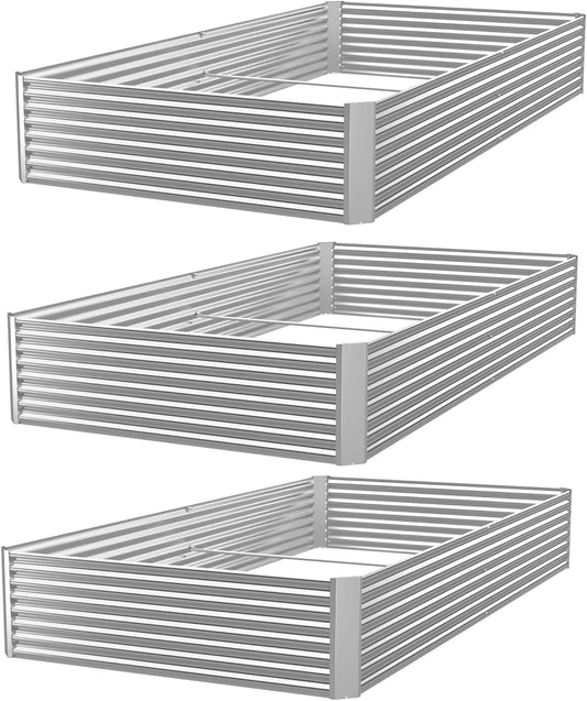 OZMSHF 3 Pack Raised Beds for Gardening, Corrugated Galvanized Steel Raised Garden Bed, Outdoor Metal Above Ground Garden Bed for Vegetables and Flowers-36x18Inch