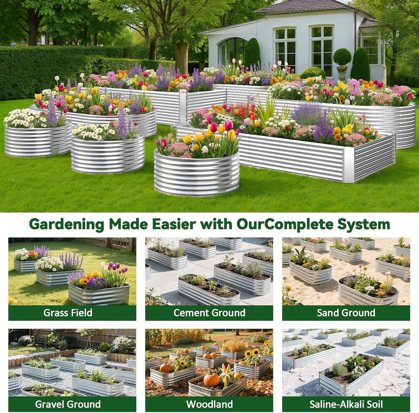 OZMSHF 3 Pack Raised Beds for Gardening, Corrugated Galvanized Steel Raised Garden Bed, Outdoor Metal Above Ground Garden Bed for Vegetables and Flowers-36x18Inch