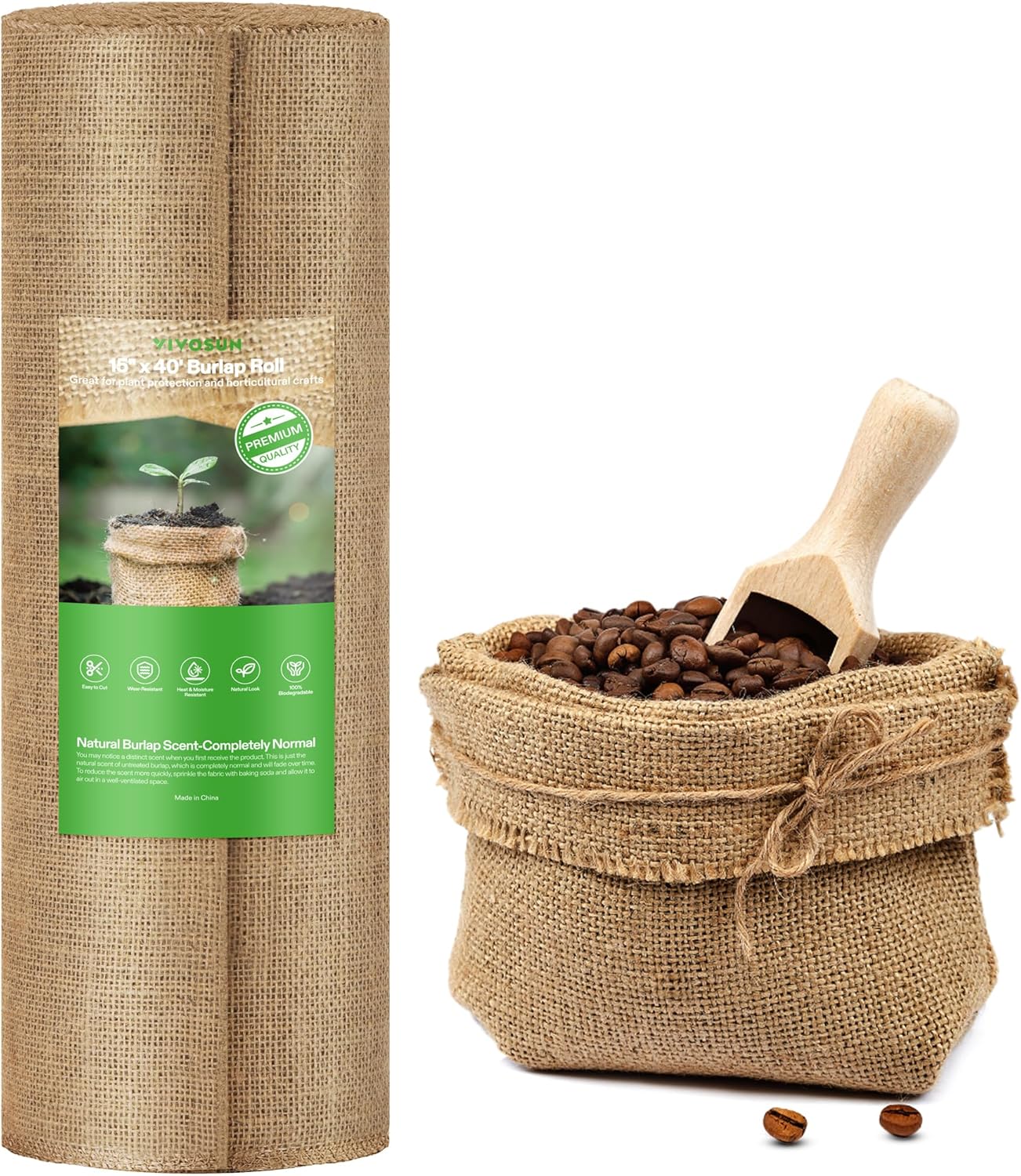 40 in X 13 Ft Burlap Fabric, High Density Natural Jute Fiber, Multipurpose Burlap for Gardening, Outdoor Plant Care, Weed Barrier, DIY Crafts, and Decoration