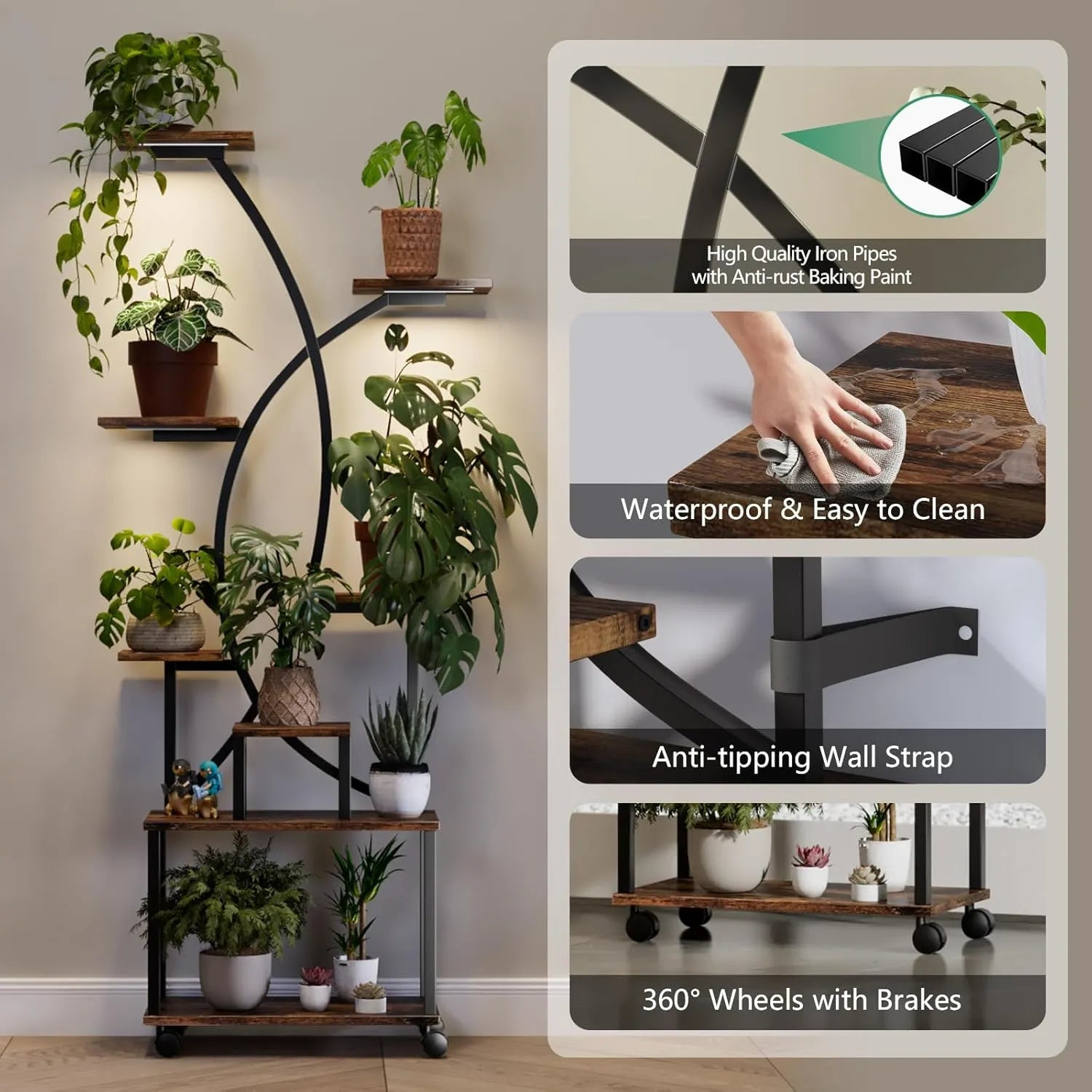 8 Tier Indoor Plant Stand with Grow Lights