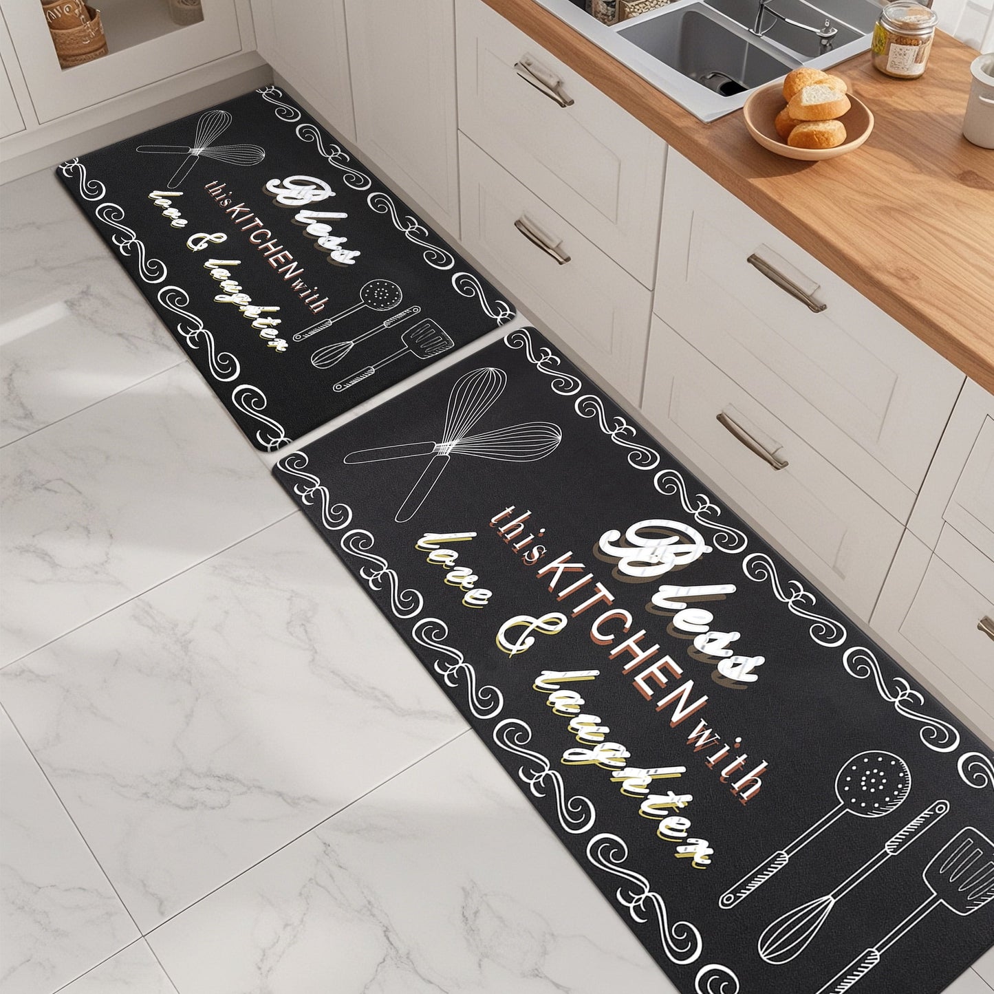 2 Pcs Decorative Kitchen Mats Anti Fatigue