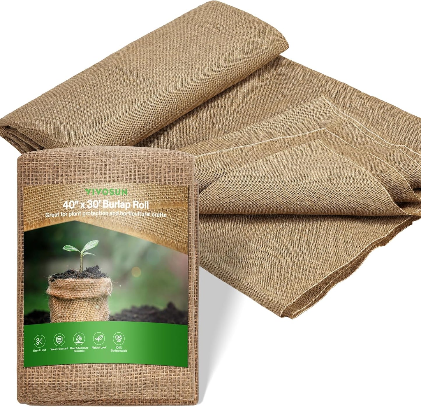 40 in X 13 Ft Burlap Fabric, High Density Natural Jute Fiber, Multipurpose Burlap for Gardening, Outdoor Plant Care, Weed Barrier, DIY Crafts, and Decoration