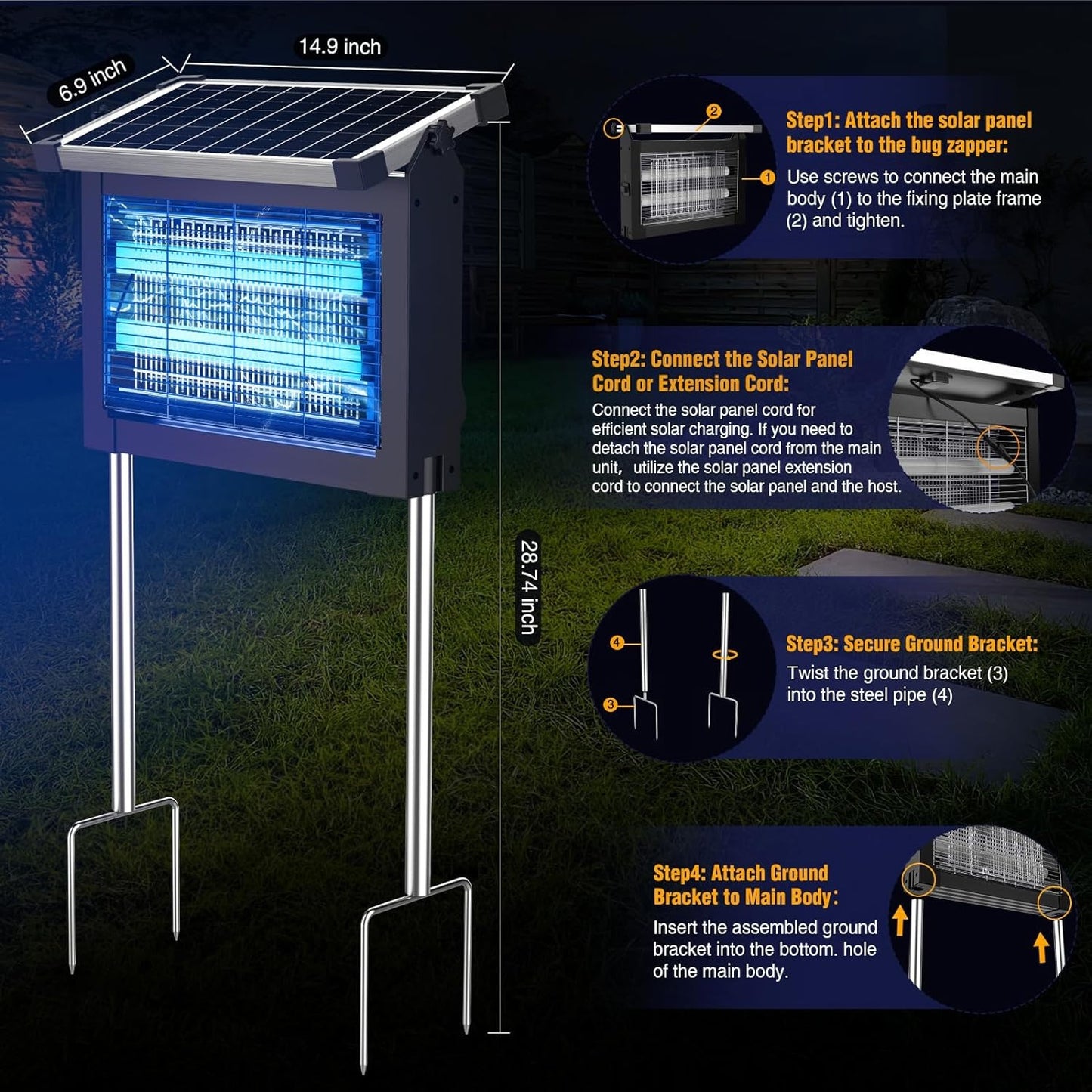 Large Solar Powered Bug Zapper