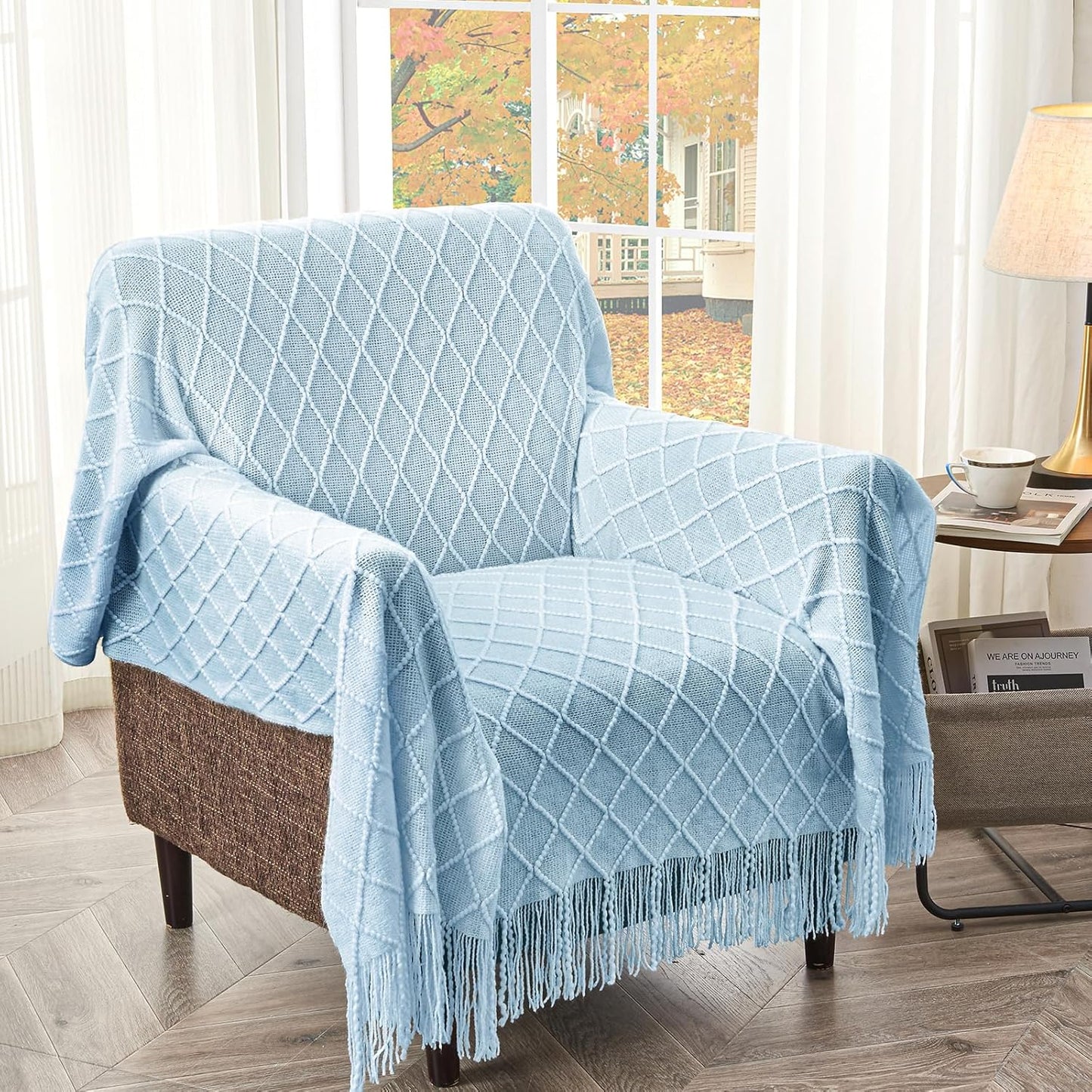 Cable Knit Throw Blanket with Tassel