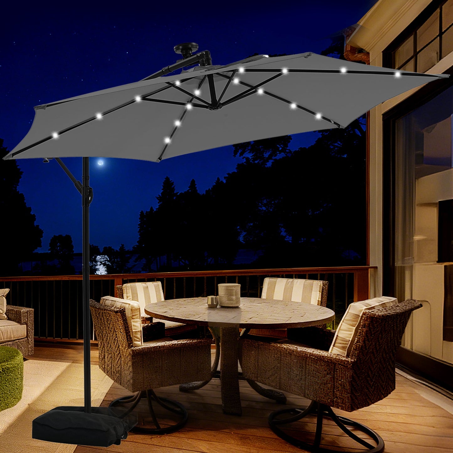Cantilever Umbrellas-Solar-LED-Lights Gray