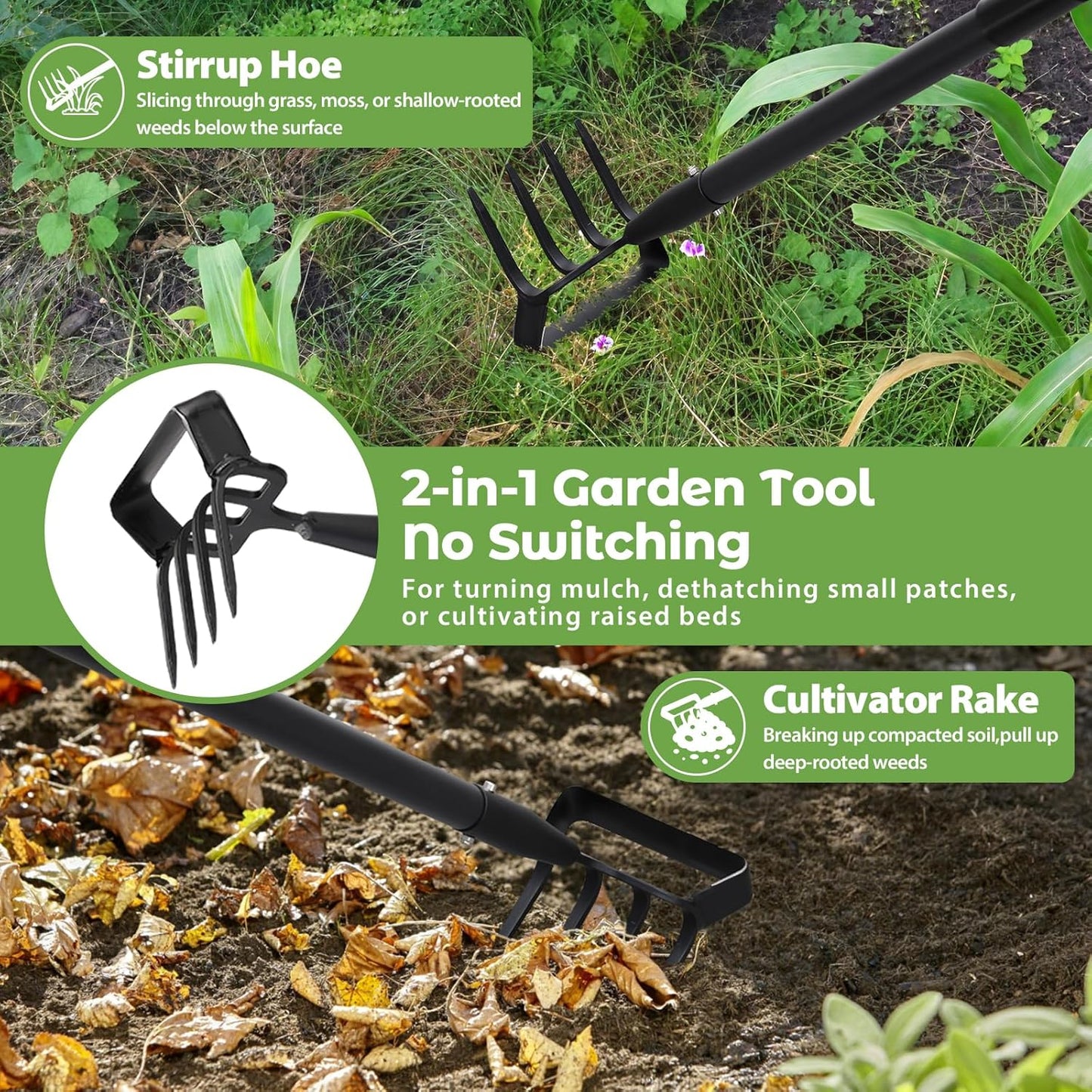 2 in 1 Garden Hoe and Cultivator