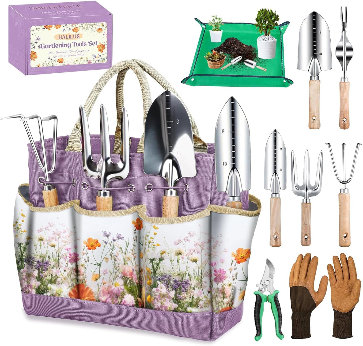 9-Pcs Heavy-Duty Gardening Tools Gift Set for Her & Him