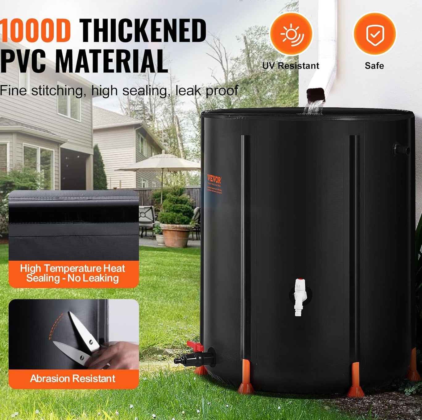Foldable 100 Gallon Rain Barrel with Water Level Indicator, & Easy-drain Faucet