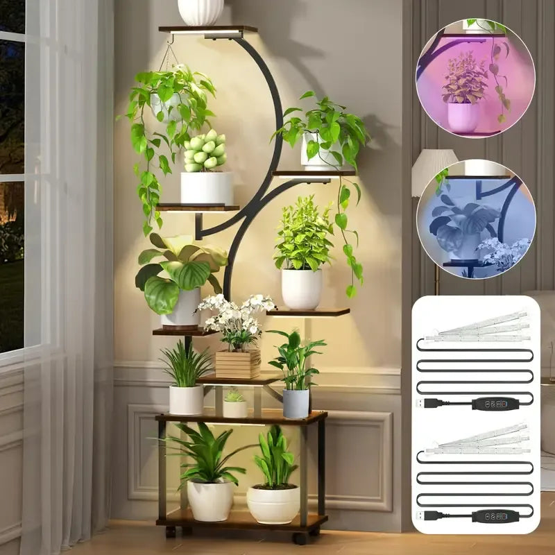 8 Tier Indoor Plant Stand with Grow Lights