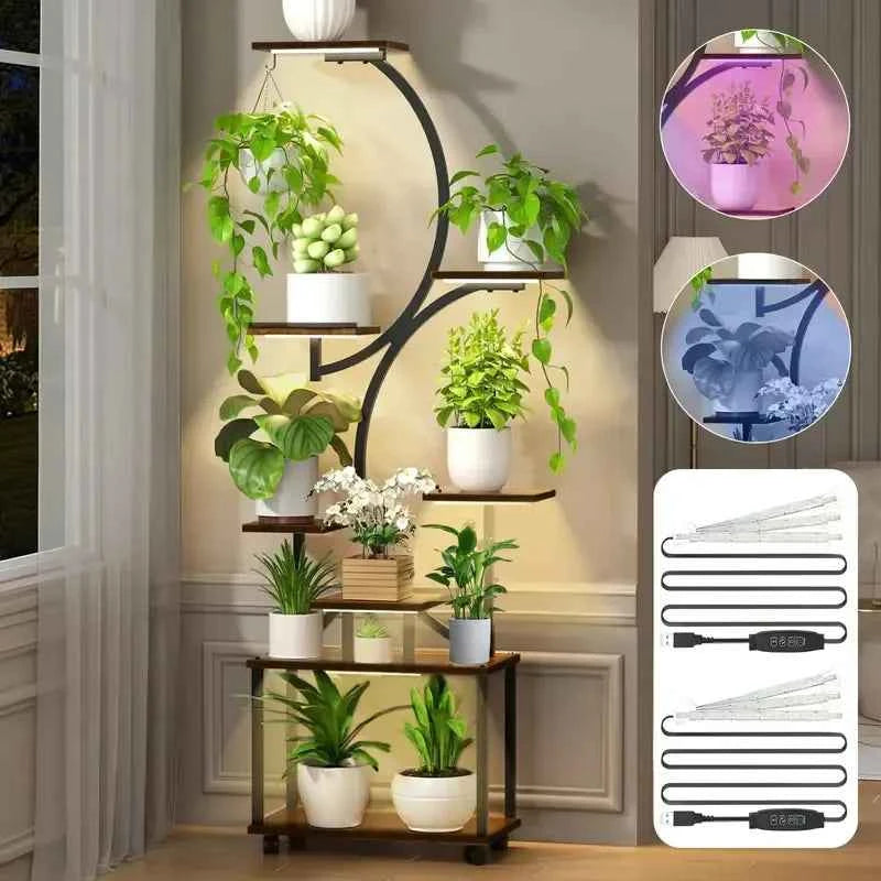 8 Tier Indoor Plant Stand with Grow Lights