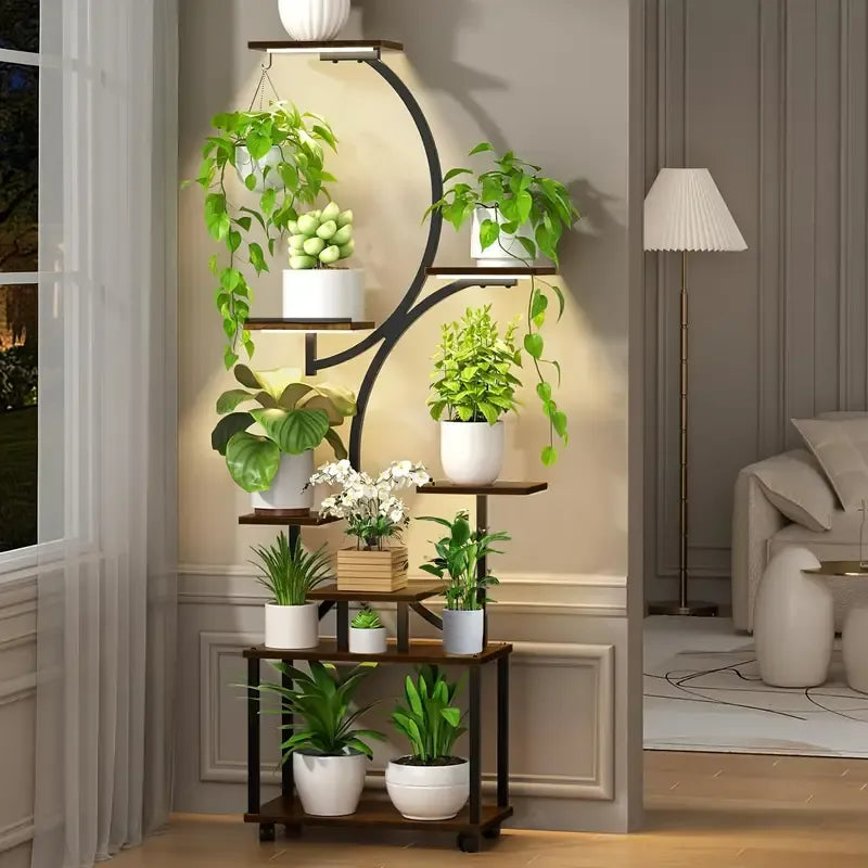 8 Tier Indoor Plant Stand with Grow Lights