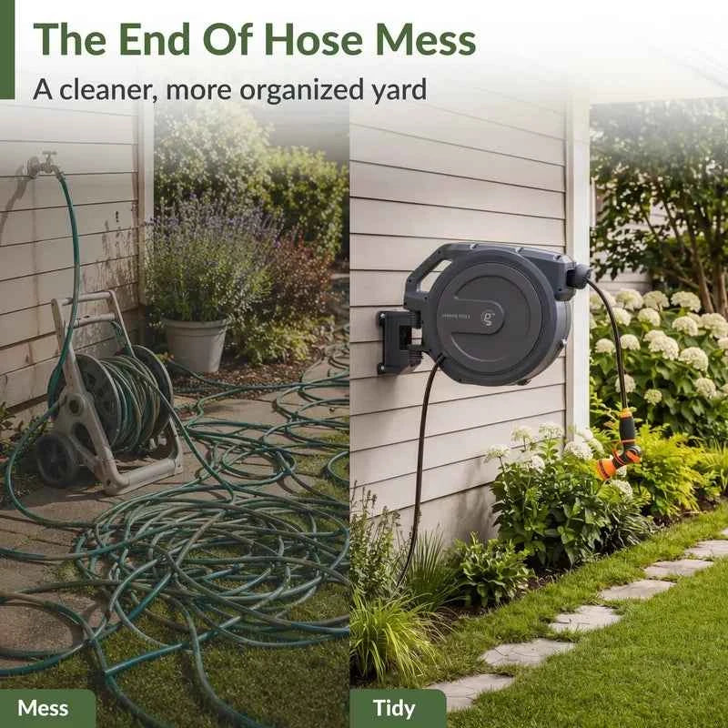 Wall Mount 1/2in Retractable Garden Hose Reel 100 ft.
