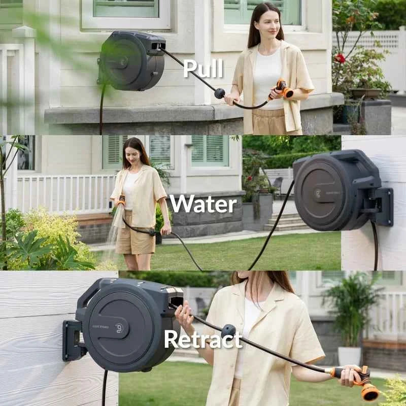 Wall Mount 1/2in Retractable Garden Hose Reel 100 ft.