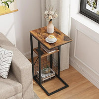 Upgraded C Shaped End Table with Charging Ports and Organizer