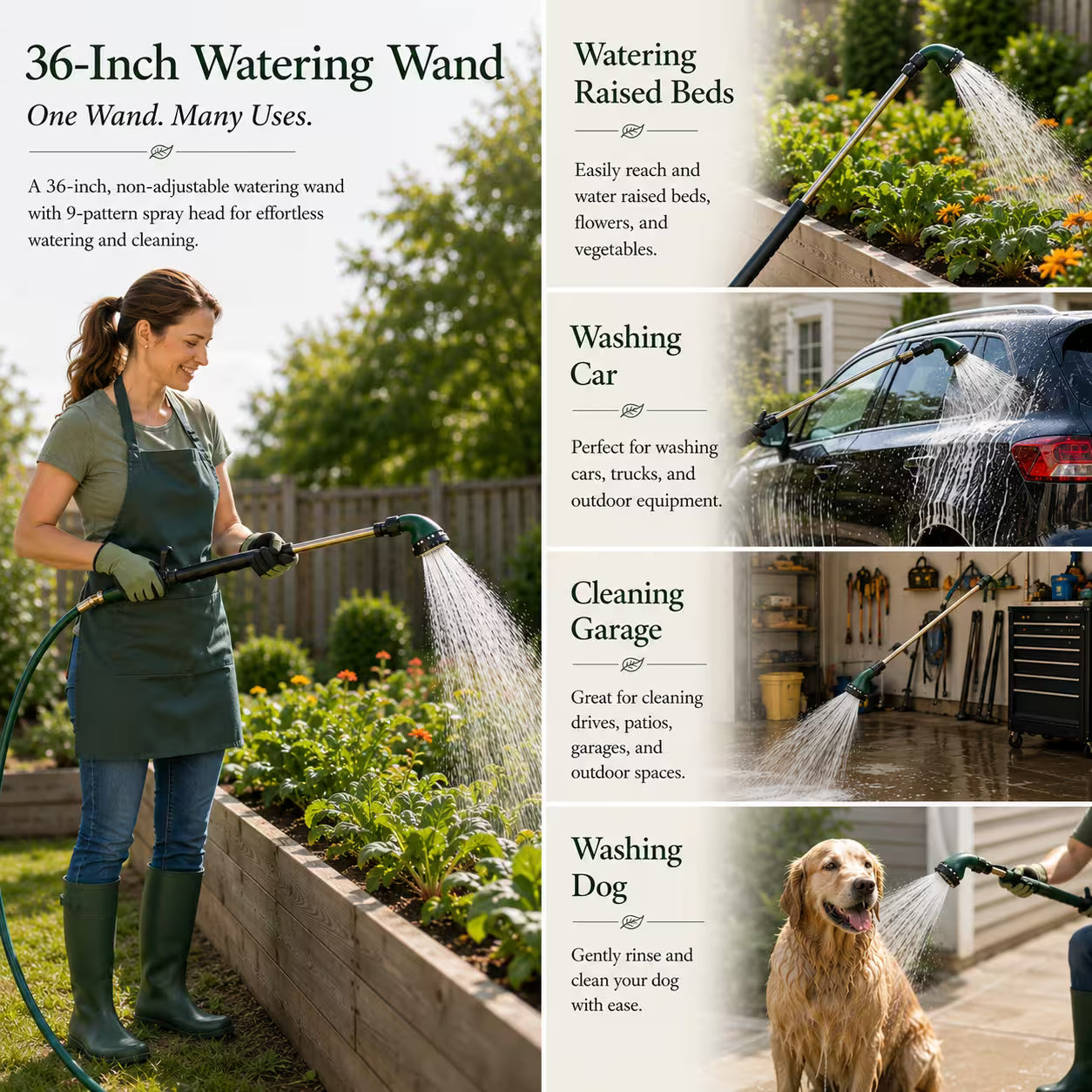 36-in. Lever Control Garden Hose Watering Wand with 9-Pattern Ratchet Head