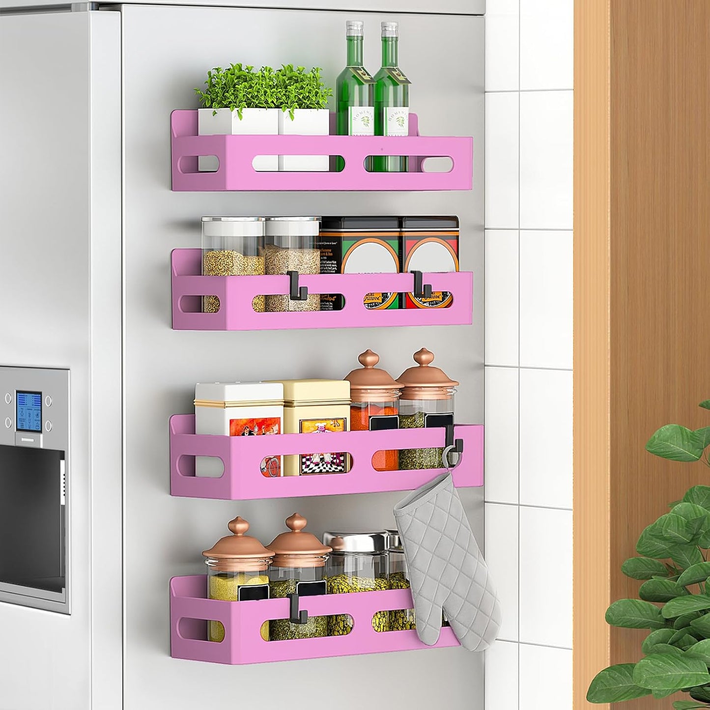 4 Pack Magnetic Spice Rack for Refrigerator