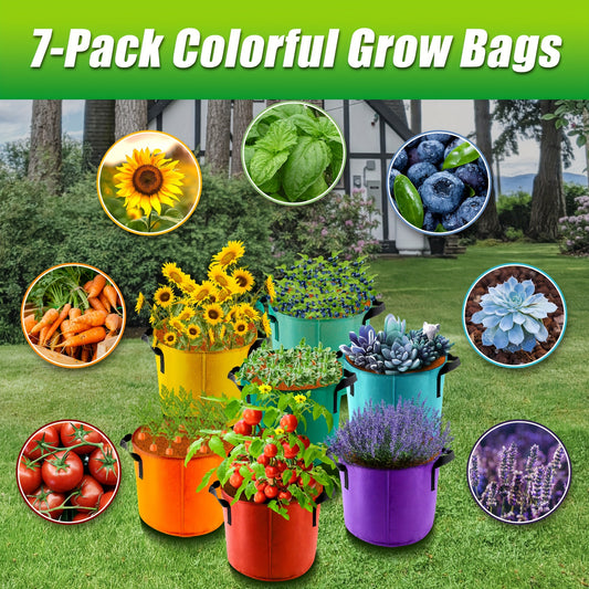 7 Pcs Colorful 10 Gallon Grow Bags, Breathable Fabric Growing Bags