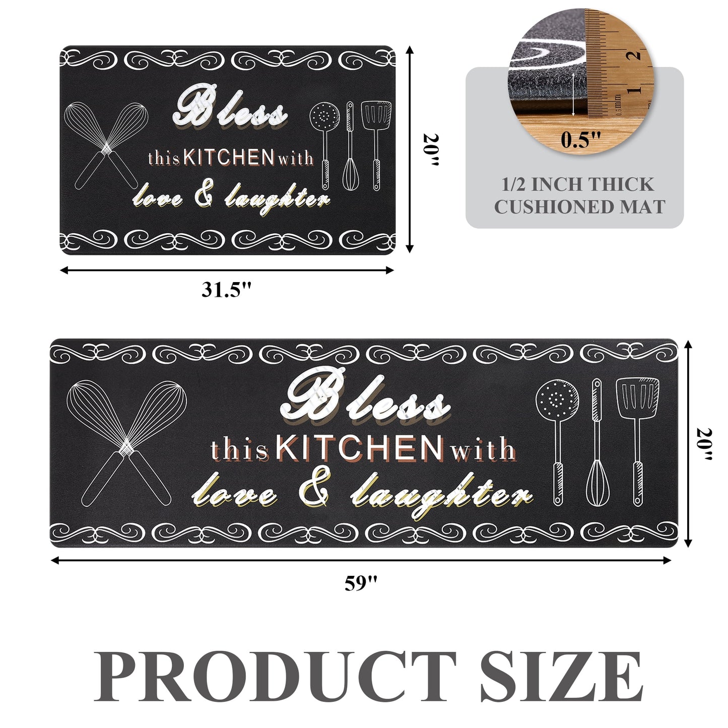 2 Pcs Decorative Kitchen Mats Anti Fatigue