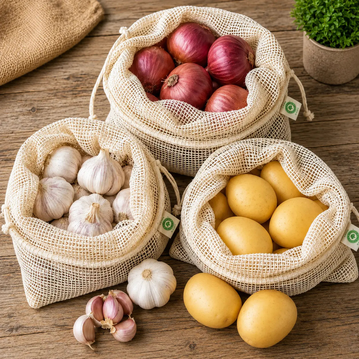 3 Pcs Organic Cotton Onion Storage Bags
