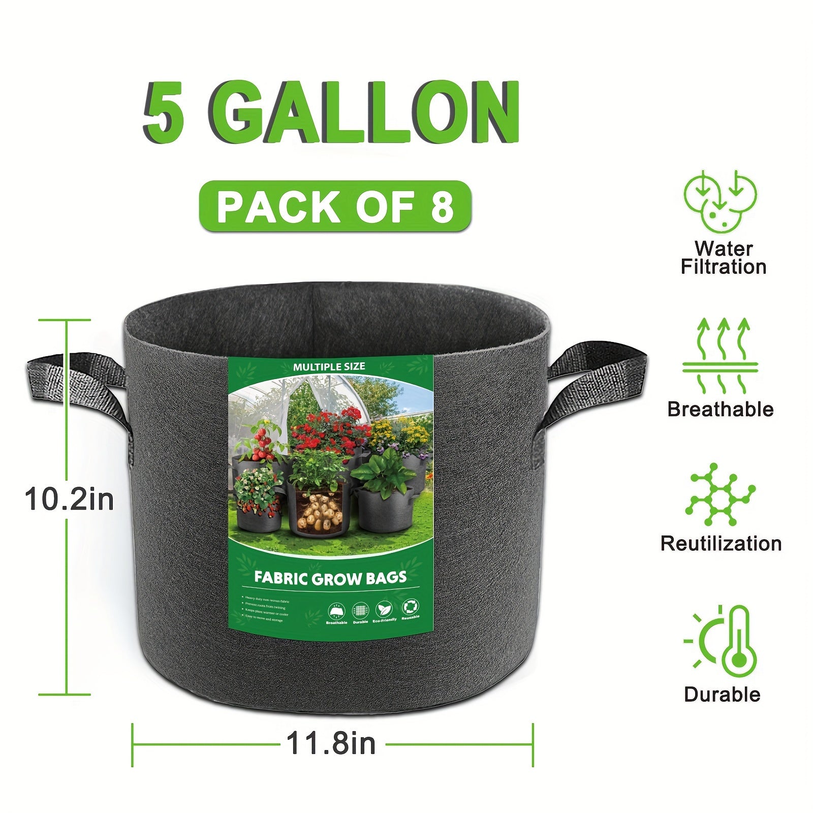 5 Pack 15 Gallon Grow Bags