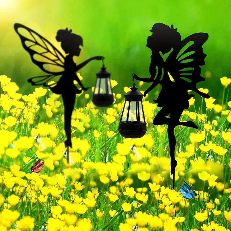 2 Pcs Left and Right Garden Fairies with Solar Lights