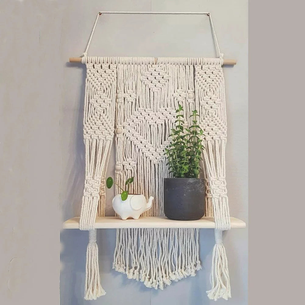 Modern Macrame Plant Hanger with Shelf