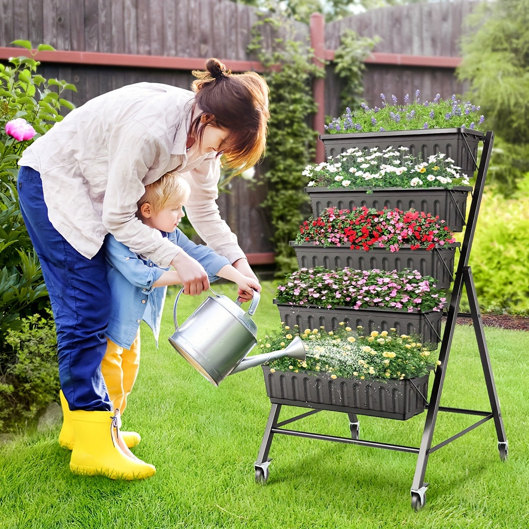 5 Tier Vertical Tiered Planter Box with Wheels