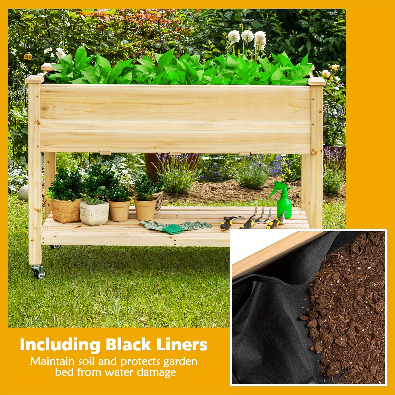 Wooden Planter Box with Wheels