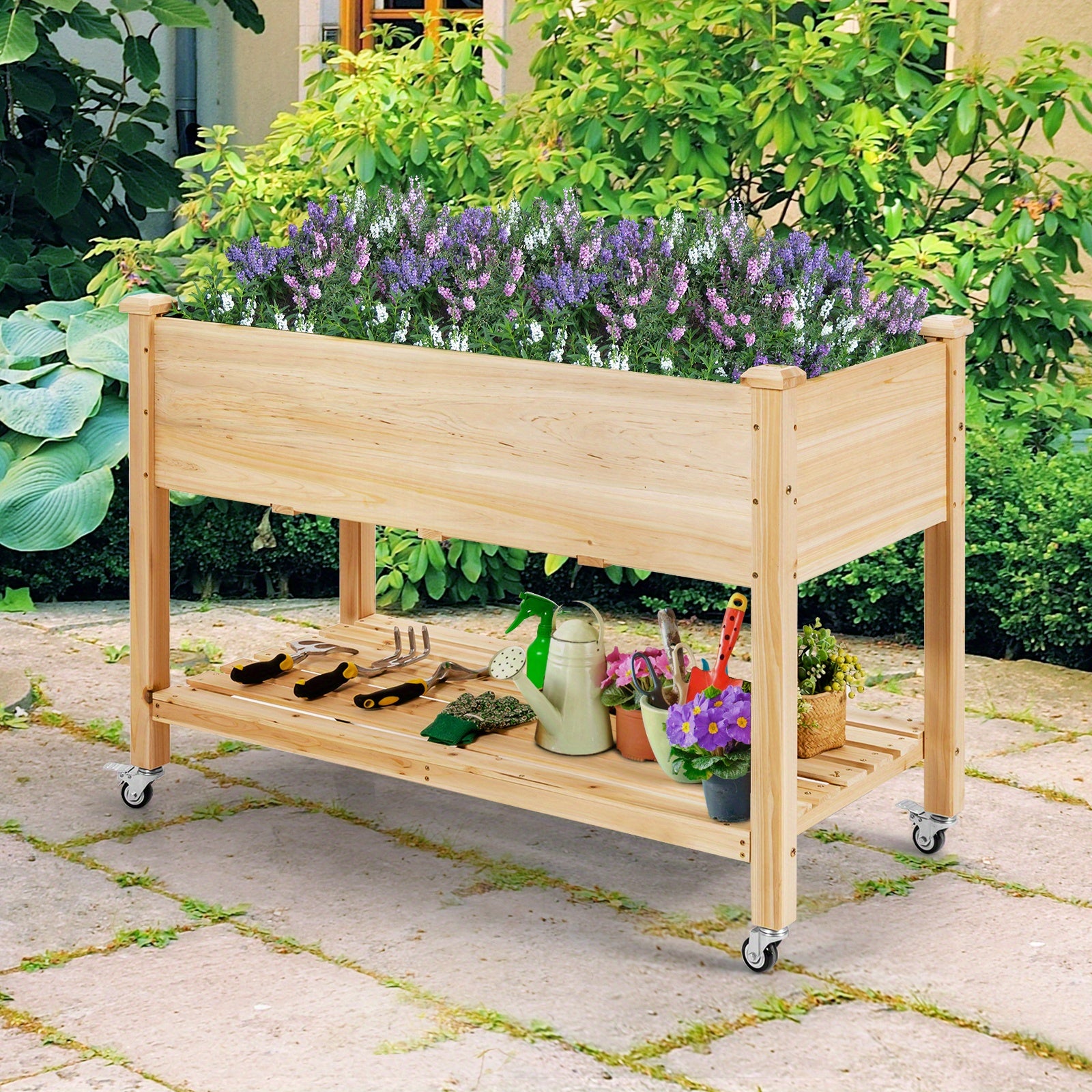 Wooden Planter Box with Wheels