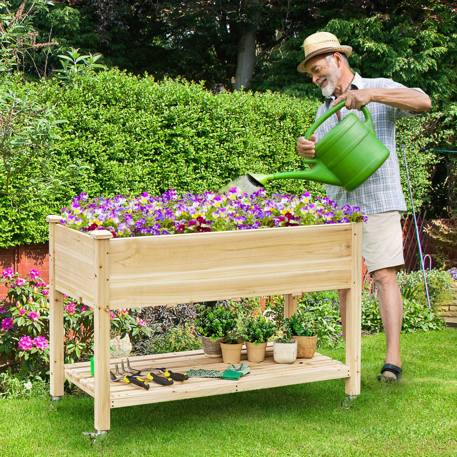 Wooden Planter Box with Wheels