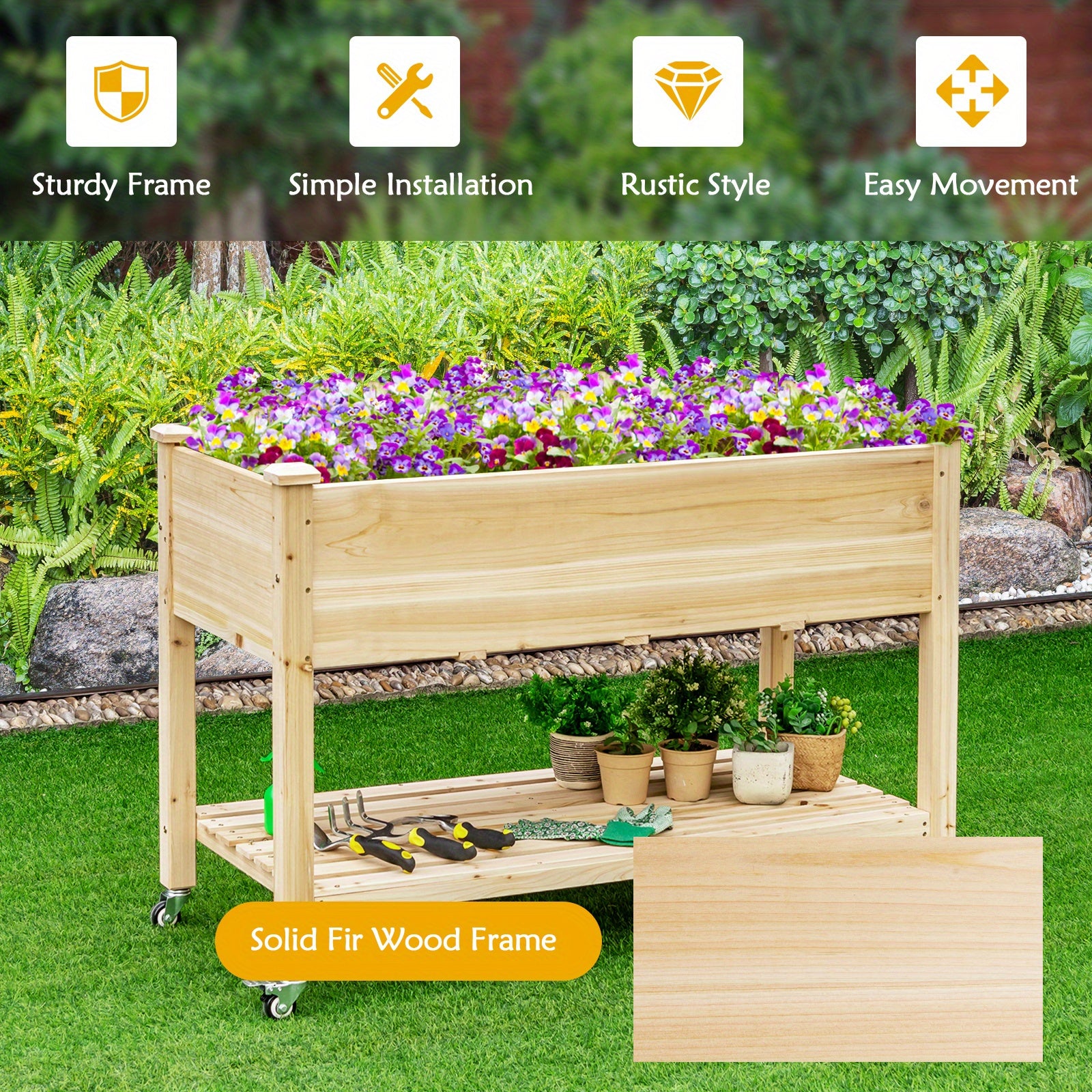 Wooden Planter Box with Wheels