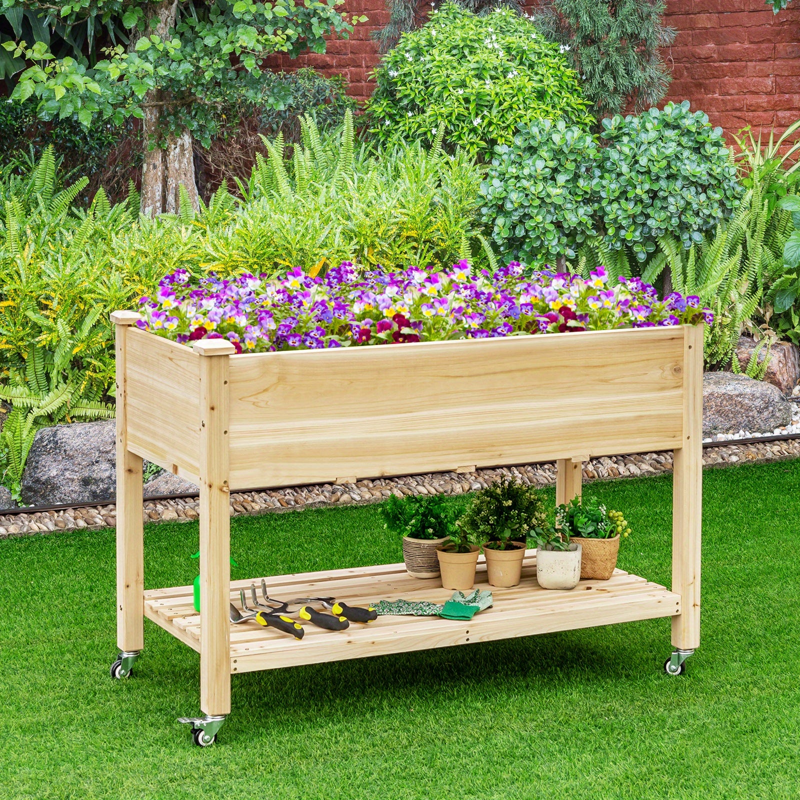 Wooden Planter Box with Wheels