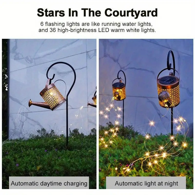 2 Pcs Solar Watering Can with Cascading Lights