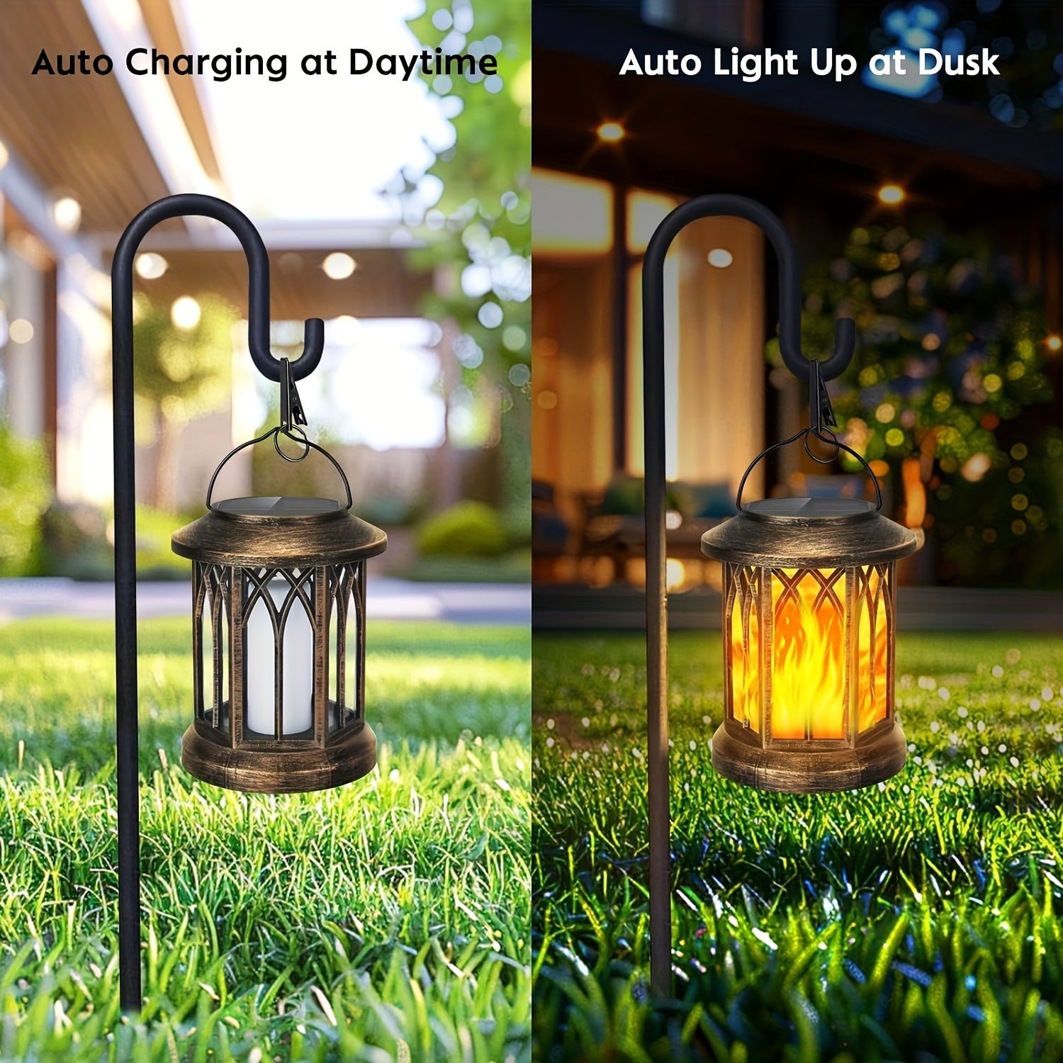 2 Pcs Solar Lanterns with Flickering Flame