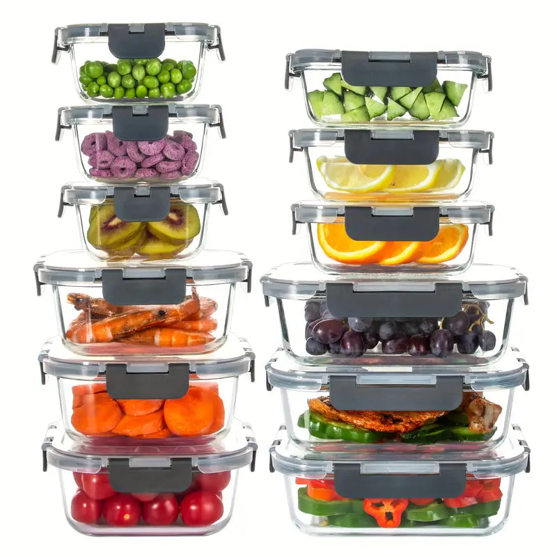 12 Packs Glass Lunch Box with Airtight Lids