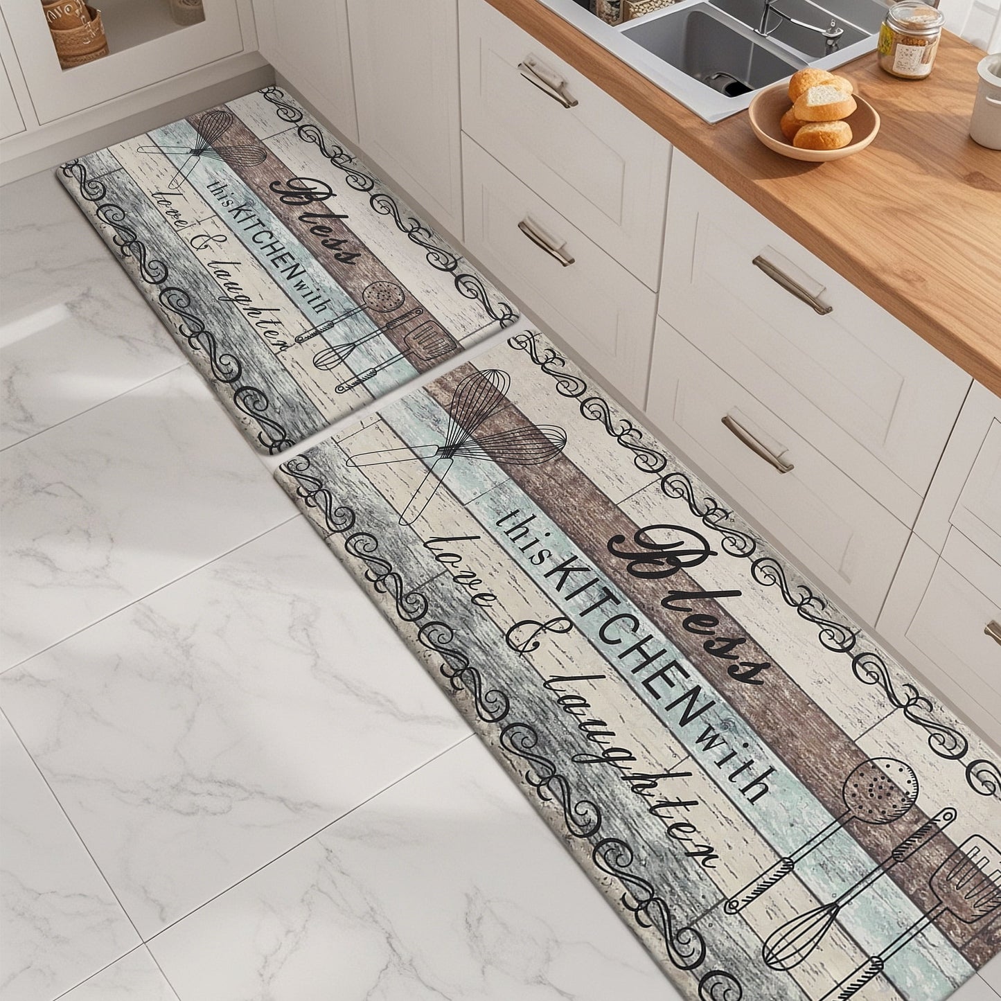 2 Pcs Decorative Kitchen Mats Anti Fatigue