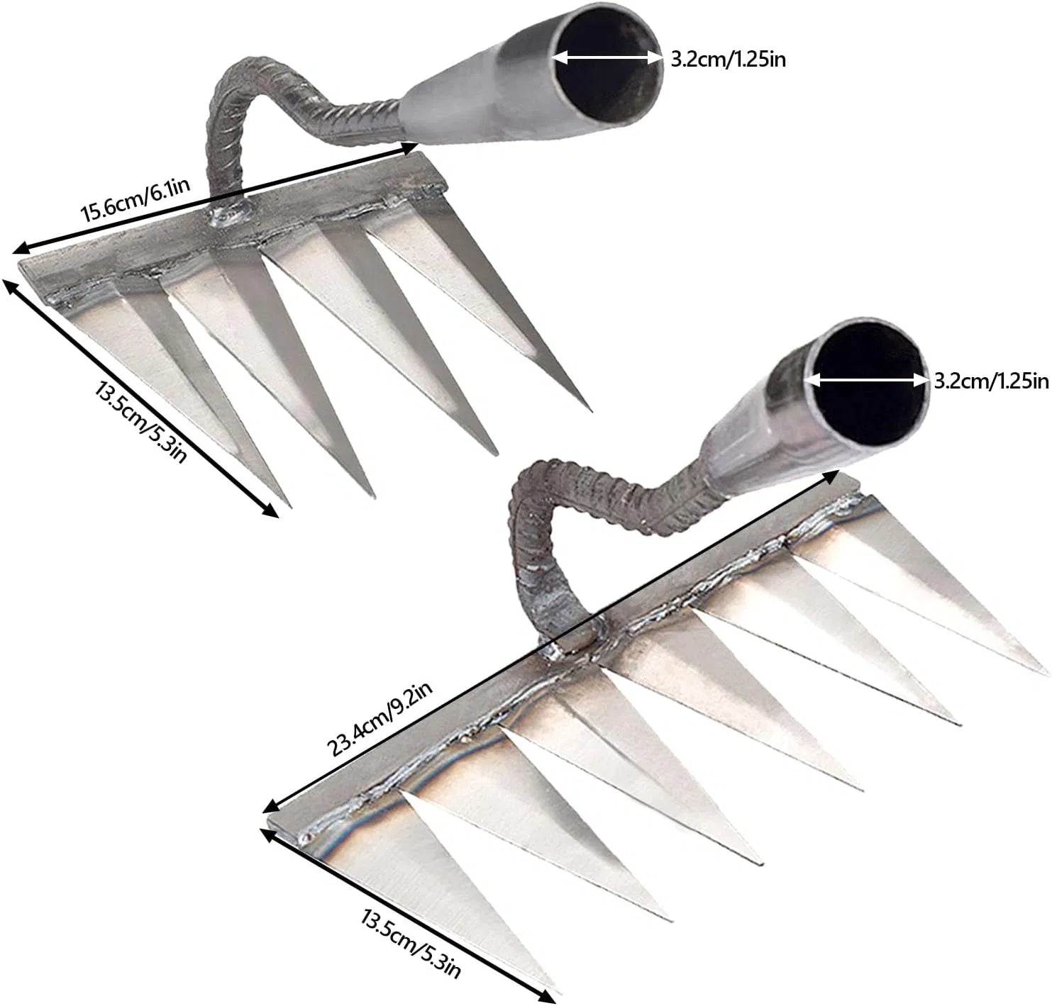 2 Pcs Iron Rakes 4 and 6 Tines