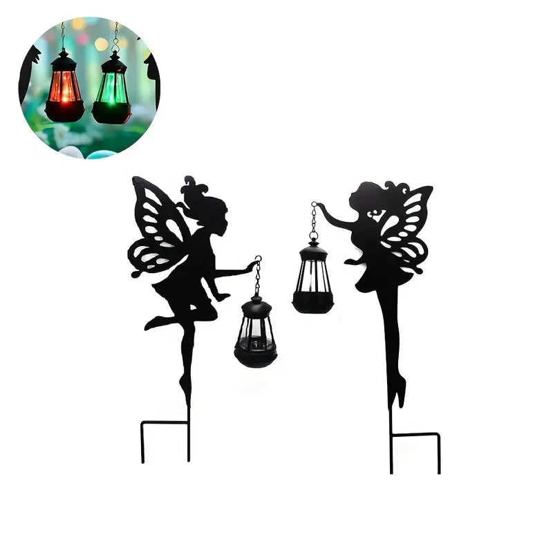 2 Pcs Left and Right Garden Fairies with Solar Lights