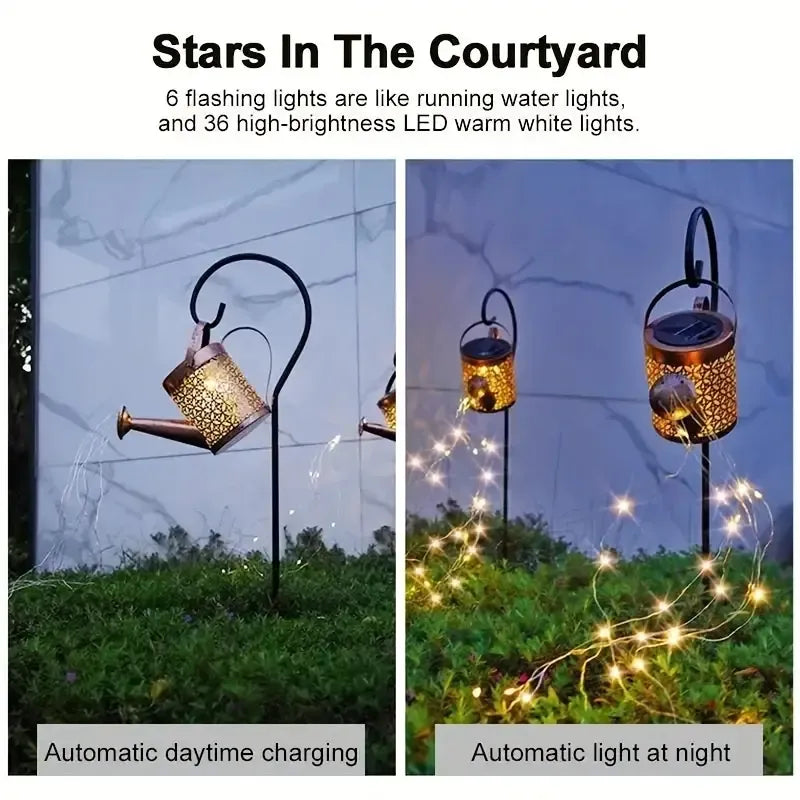 2 Pcs Solar Watering Can with Cascading Lights