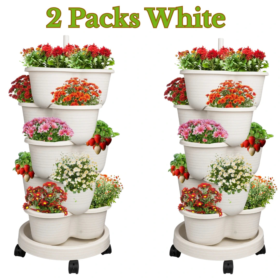 5 Tier Stackable Planters White and Green