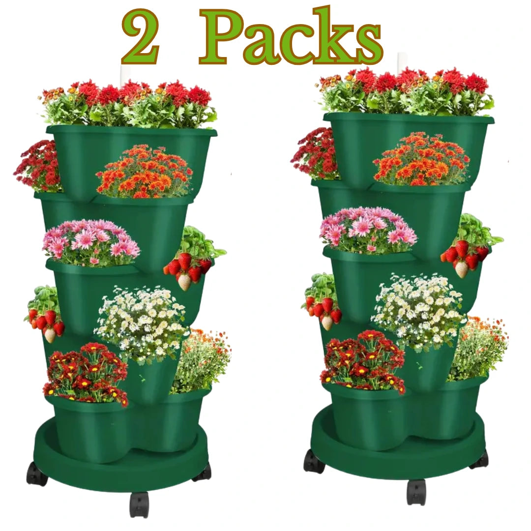 5 Tier Stackable Planters White and Green
