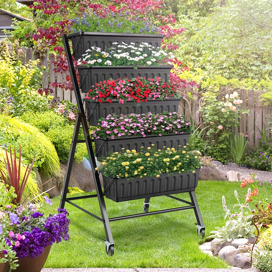 5 Tier Vertical Tiered Planter Box with Wheels