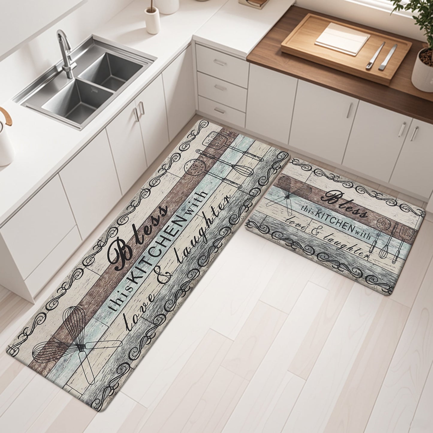 2 Pcs Decorative Kitchen Mats Anti Fatigue