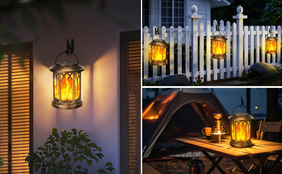 2 Pcs Solar Lanterns with Flickering Flame