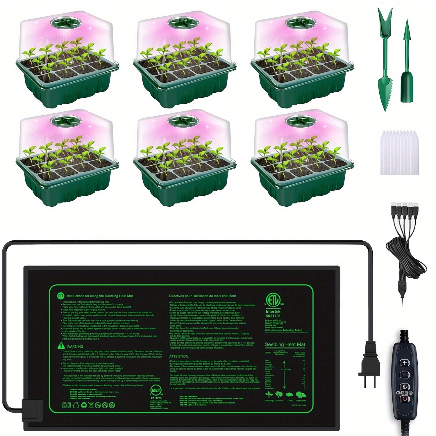 6 Pack Seedling Trays with Grow Lights and Dome