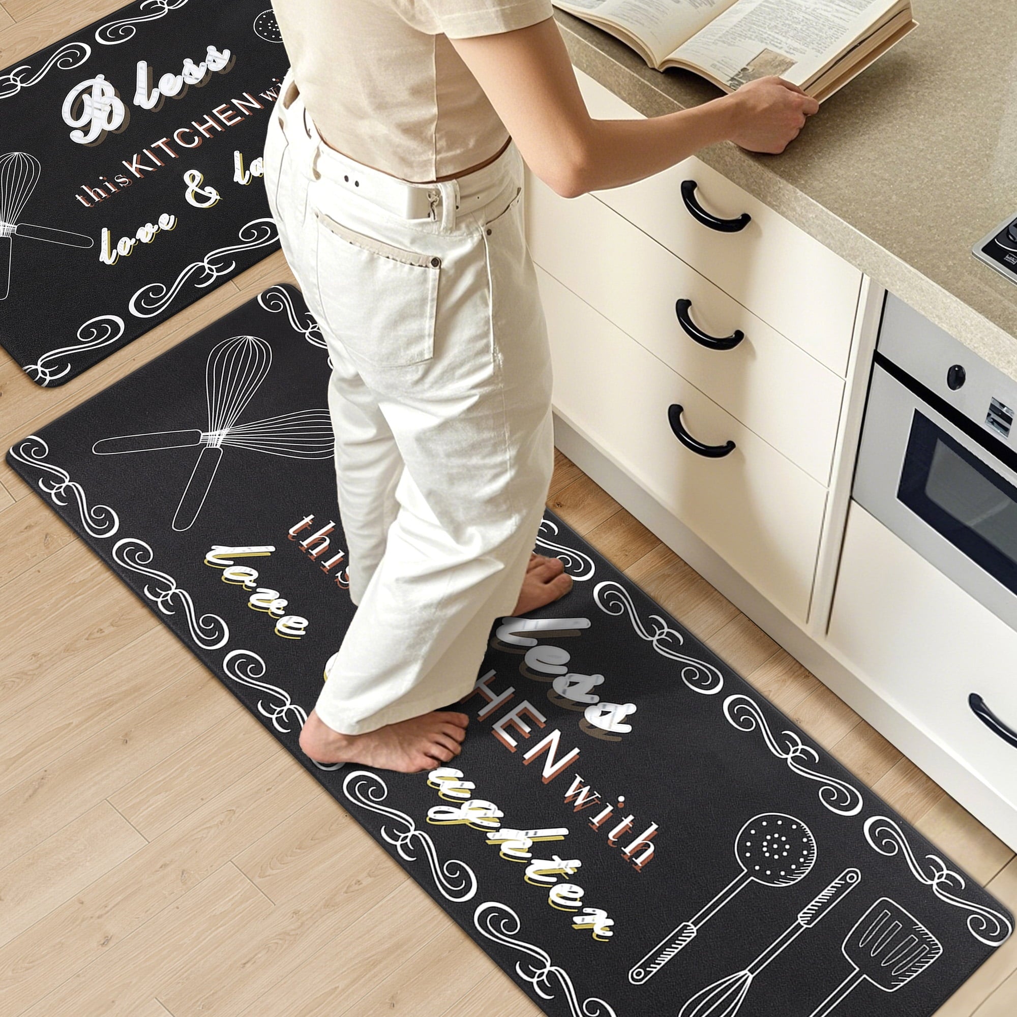 2 Pcs Decorative Kitchen Mats Anti Fatigue